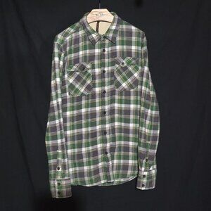 Nudie Jeans Co LS BF Flannel - Green Gray White Plaid - Sz L*
